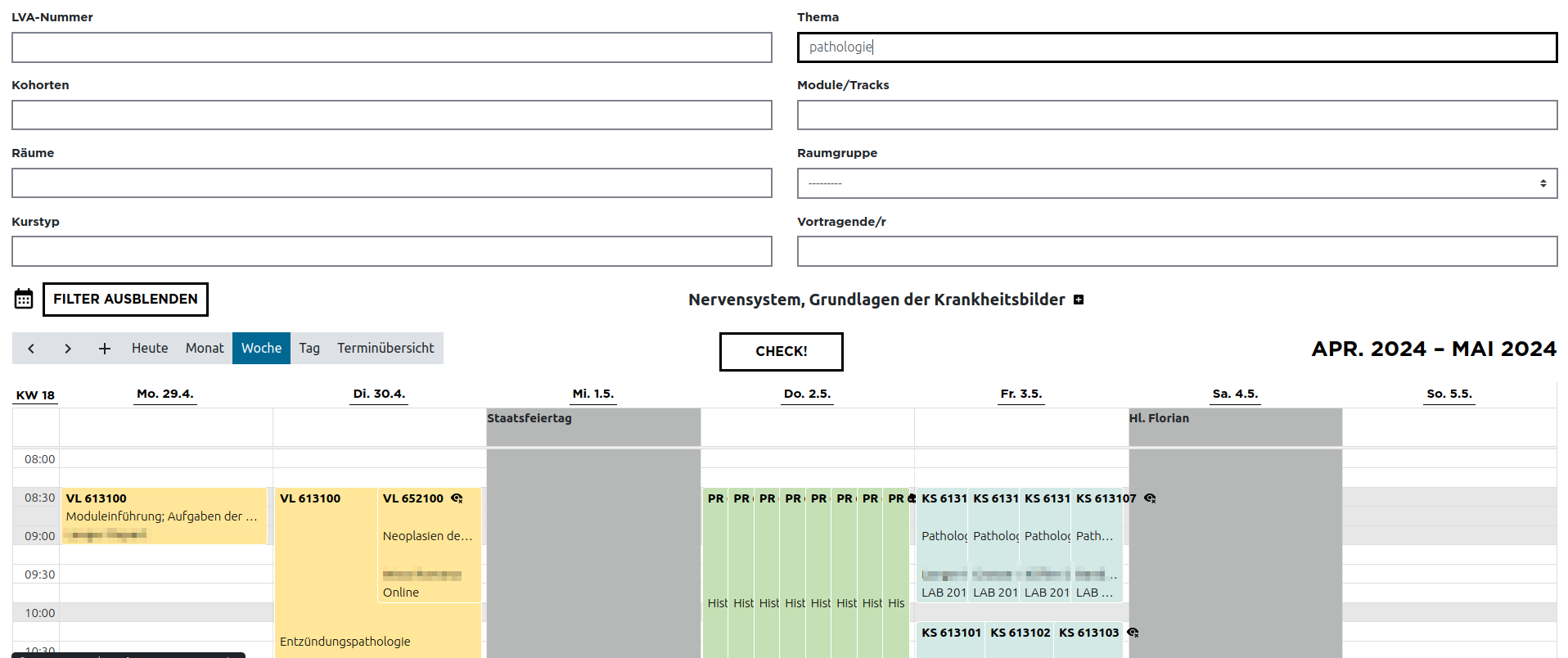 CHRONOS Individualsoftware Filter und Kalender